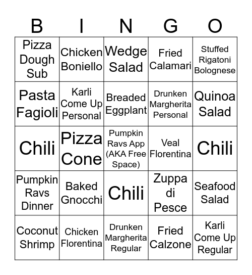 Boniello Babes Bingo Sunday 11/1 Bingo Card