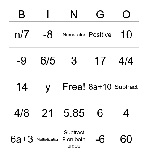 Ultimate Math Bingo Card