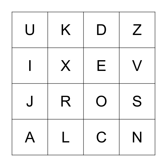 Alphabet Bingo Card