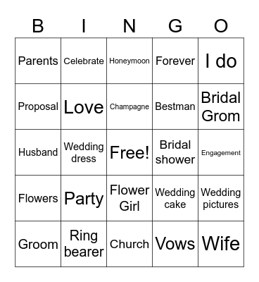 bridal card Bingo Card
