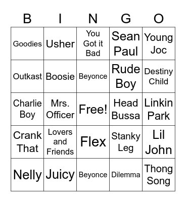 2000's Bingo Card