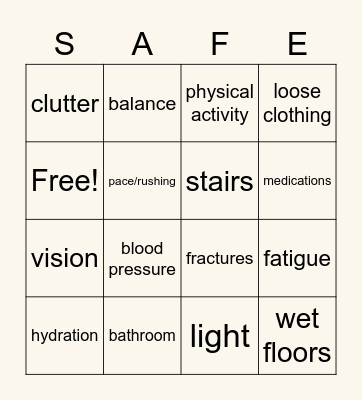 FALL PREVENTION Bingo Card