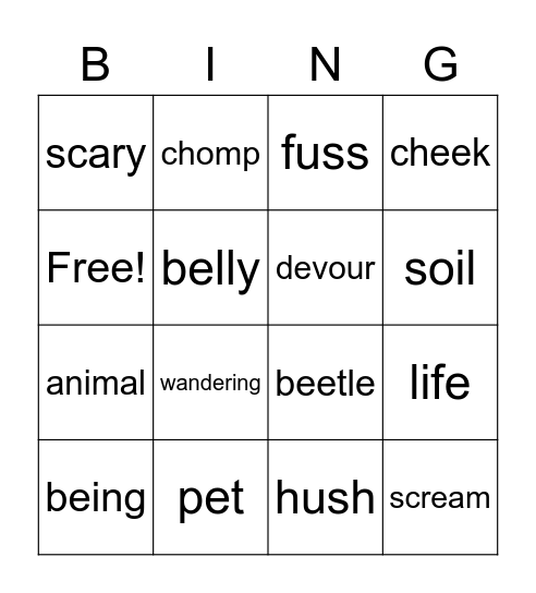 animal life Bingo Card