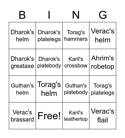Barrows bingo :D Bingo Card