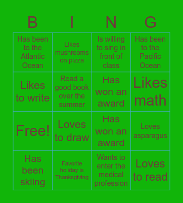 Ice breaker bingo Card