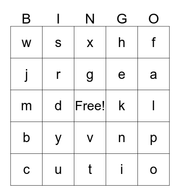 Letter sounds Bingo Card
