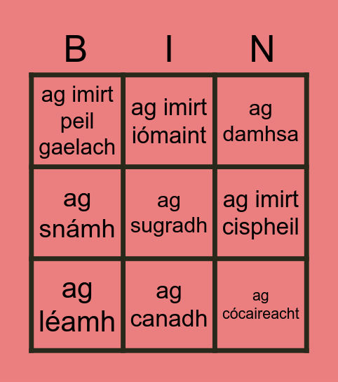Caitheamh Aimsire Bingo Card