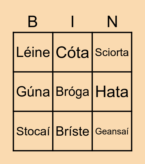 Éadaí Bingo Card