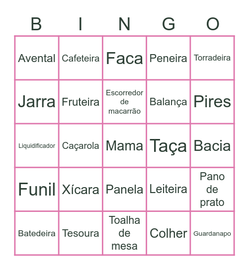 Bingo da Mama Bingo Card