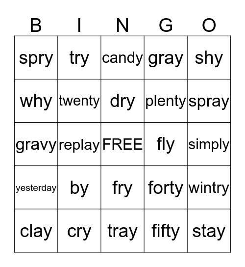 Y - vowel sounds /a/, /e/, /i/ Bingo Card