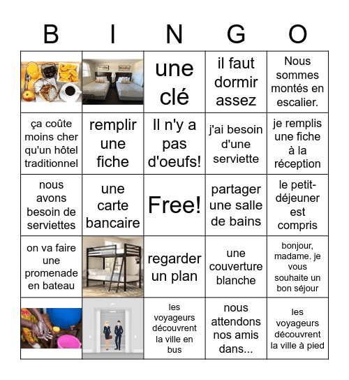 Hotel Vocab French III Bingo Card