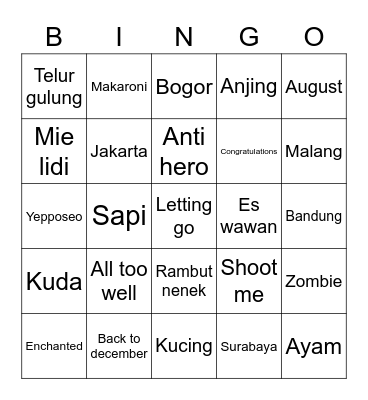 Mimin otter🦦 Bingo Card