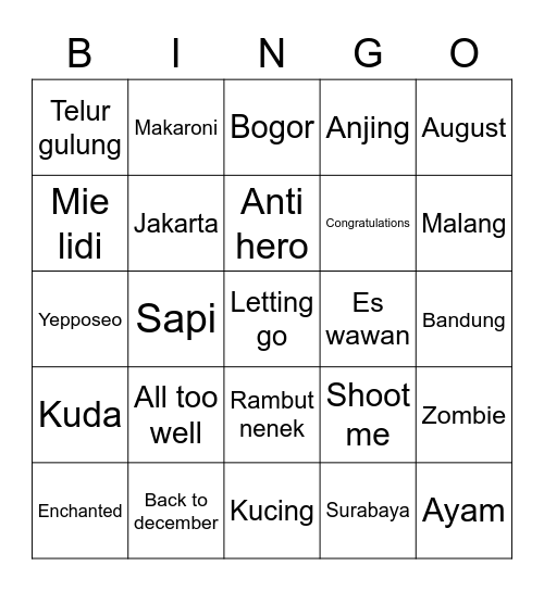 Mimin otter🦦 Bingo Card