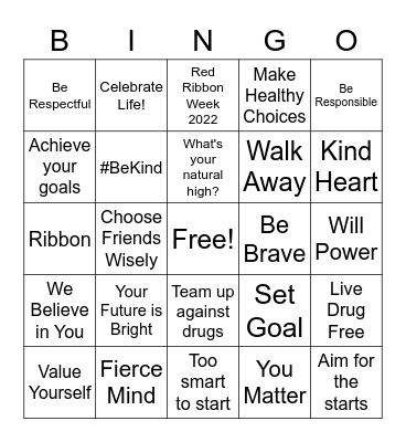 Red Ribbon Week Bingo Card