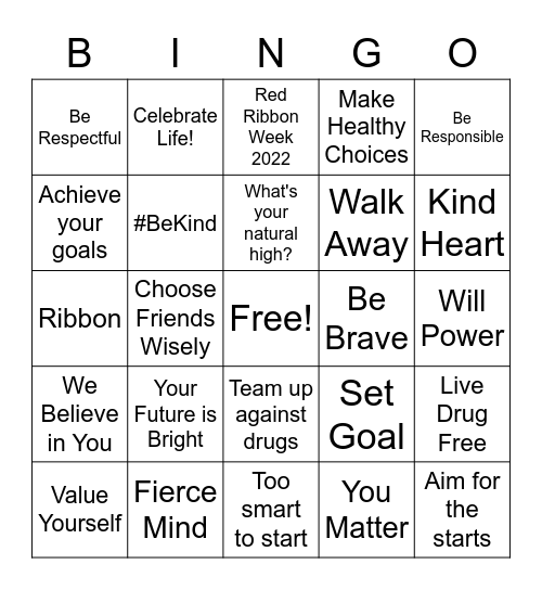 Red Ribbon Week Bingo Card