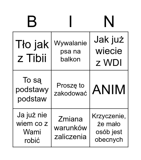 Bingo Boryczka Bingo Card