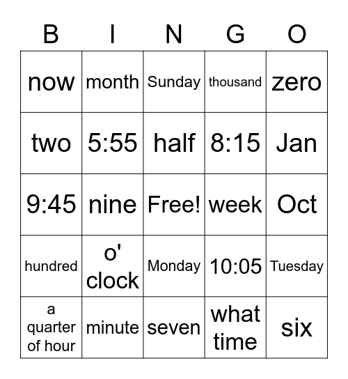 time Bingo Card