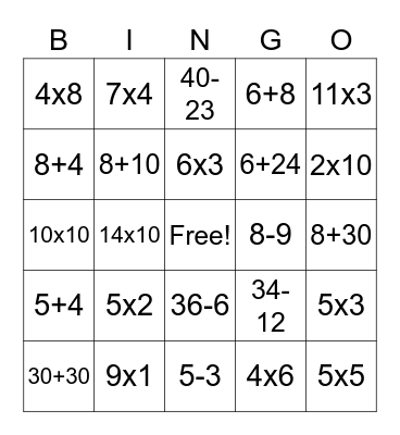 Maths Quiz Bingo Card