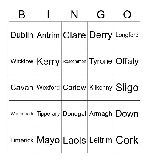 Counties Bingo Card