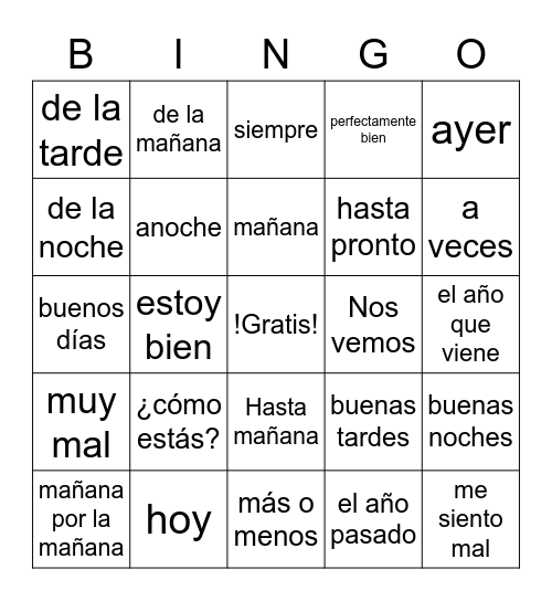 Saludos Bingo Card