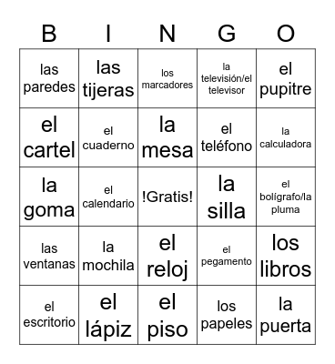 el salón de la clase Bingo Card