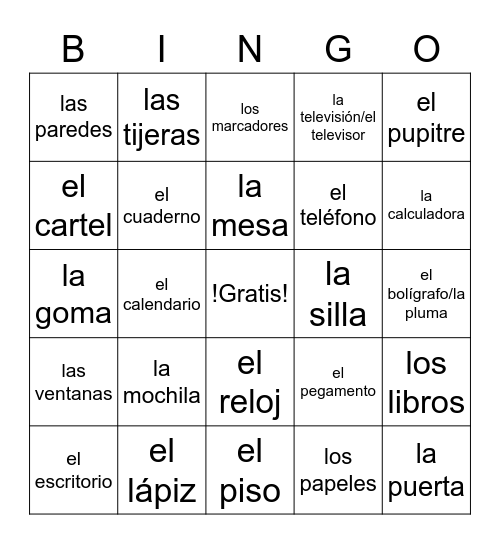 el salón de la clase Bingo Card