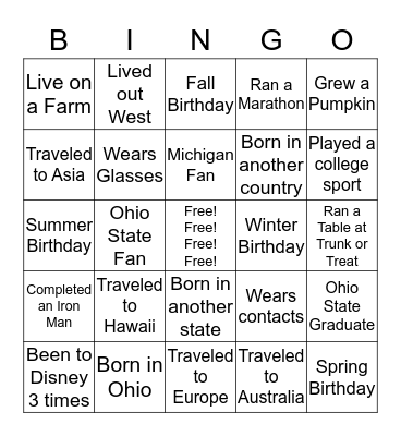 Family Night - Get To Know Each Other BINGO Card