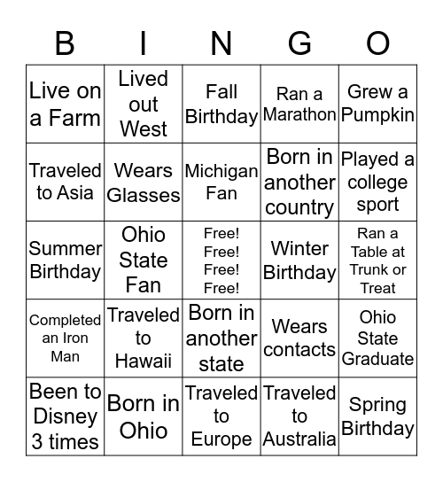 Family Night - Get To Know Each Other BINGO Card