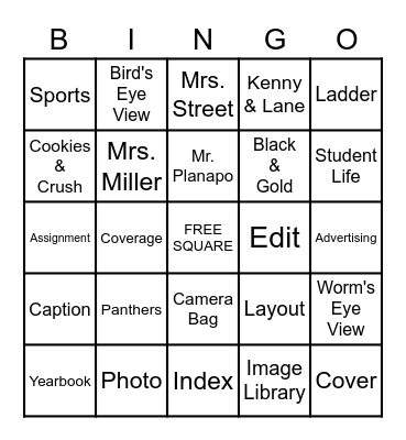 Yearbook Bingo Card