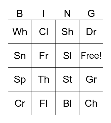 Consonant Clusters Bingo Card