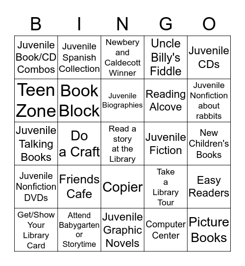 Hurst Library Scavenger Hunt Bingo Card