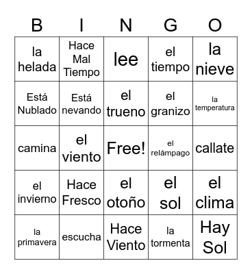 El Tiempo Bingo Card