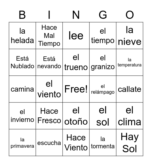 El Tiempo Bingo Card