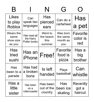 Find Someone Who Bingo Card