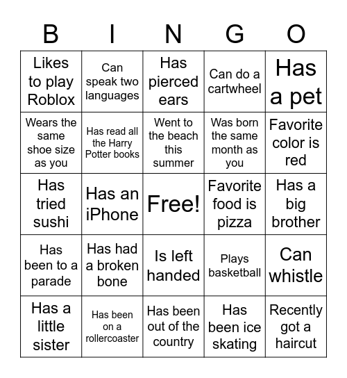 Find Someone Who Bingo Card