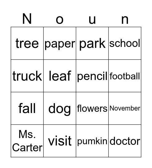 Nouns  Bingo Card