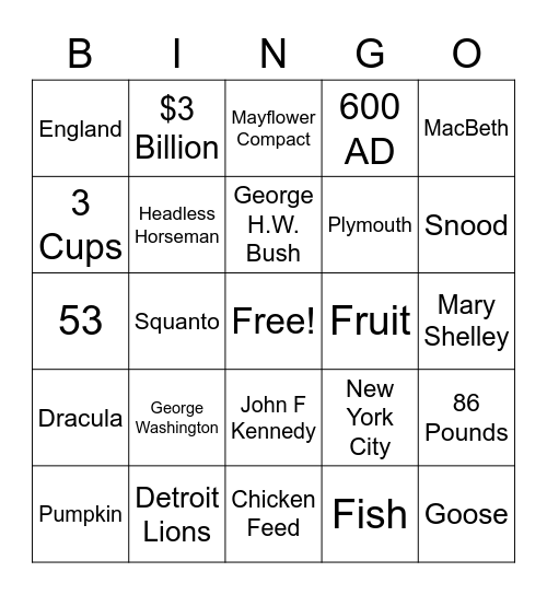 Celebrate Fall BINGO! Bingo Card