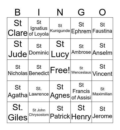 SAINTS BINGO Card