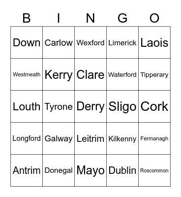Counties of Ireland Bingo Card