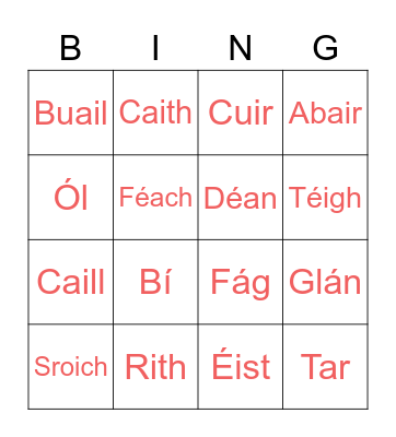 Irish verbs Bingo Card