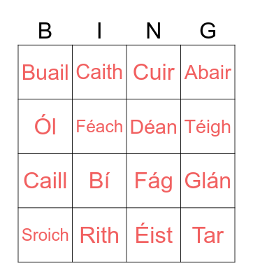 Irish verbs Bingo Card