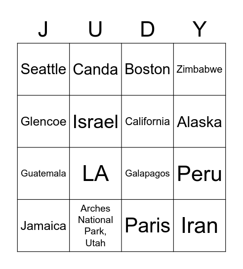 Judy Bingo Card