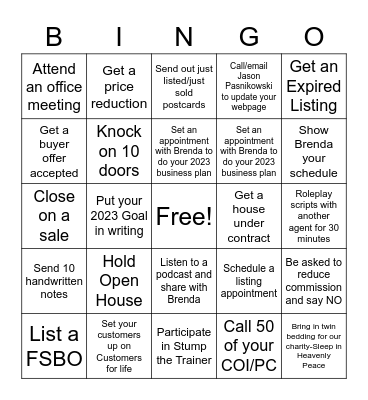 Real Estate Working Agent Bingo Card