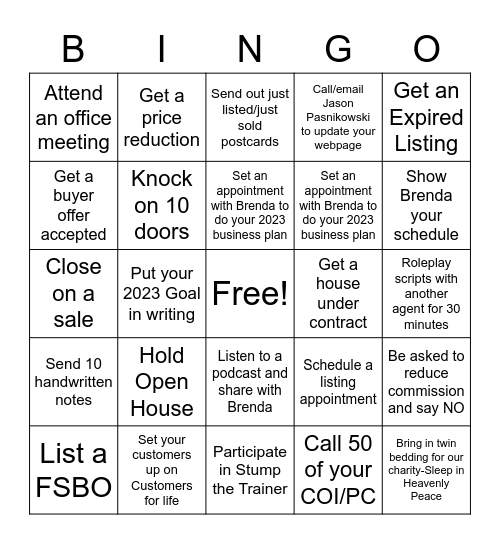 Real Estate Working Agent Bingo Card