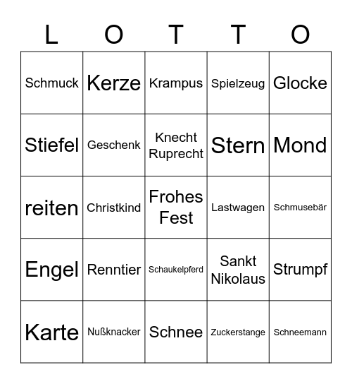 Adventskalendar Bingo Card