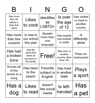 DIVERSITY BINGO Card