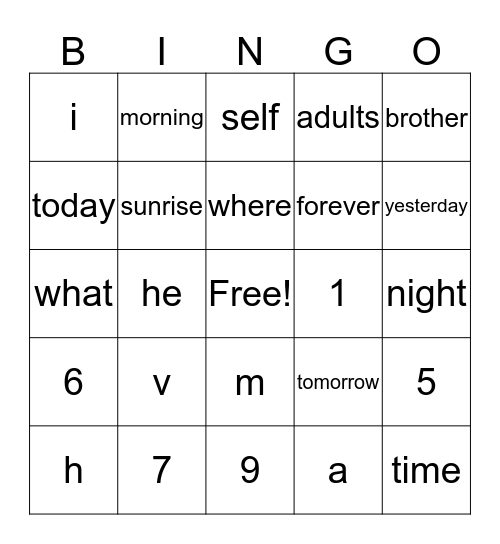 family, pronouns time Bingo Card