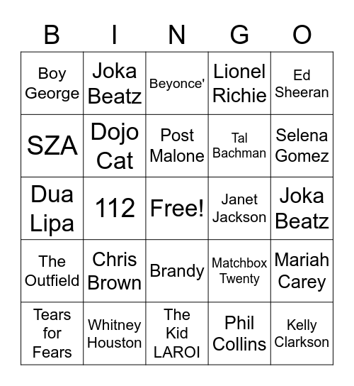 Beats & Bingo Card
