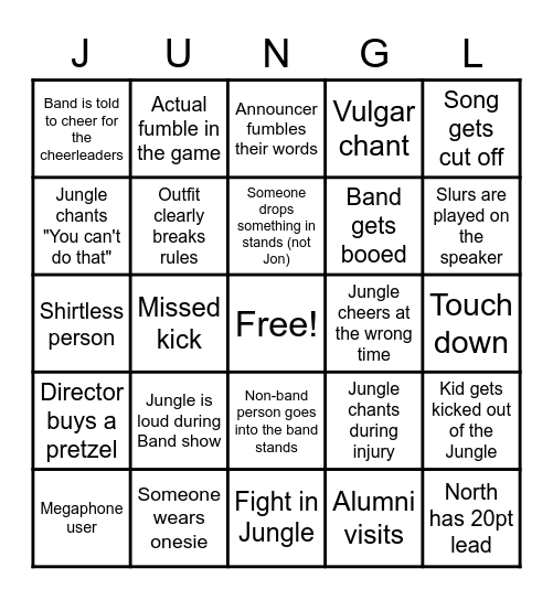 Jungle Hungle! Bingo Card