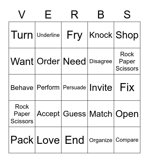 Verb Bingo Card